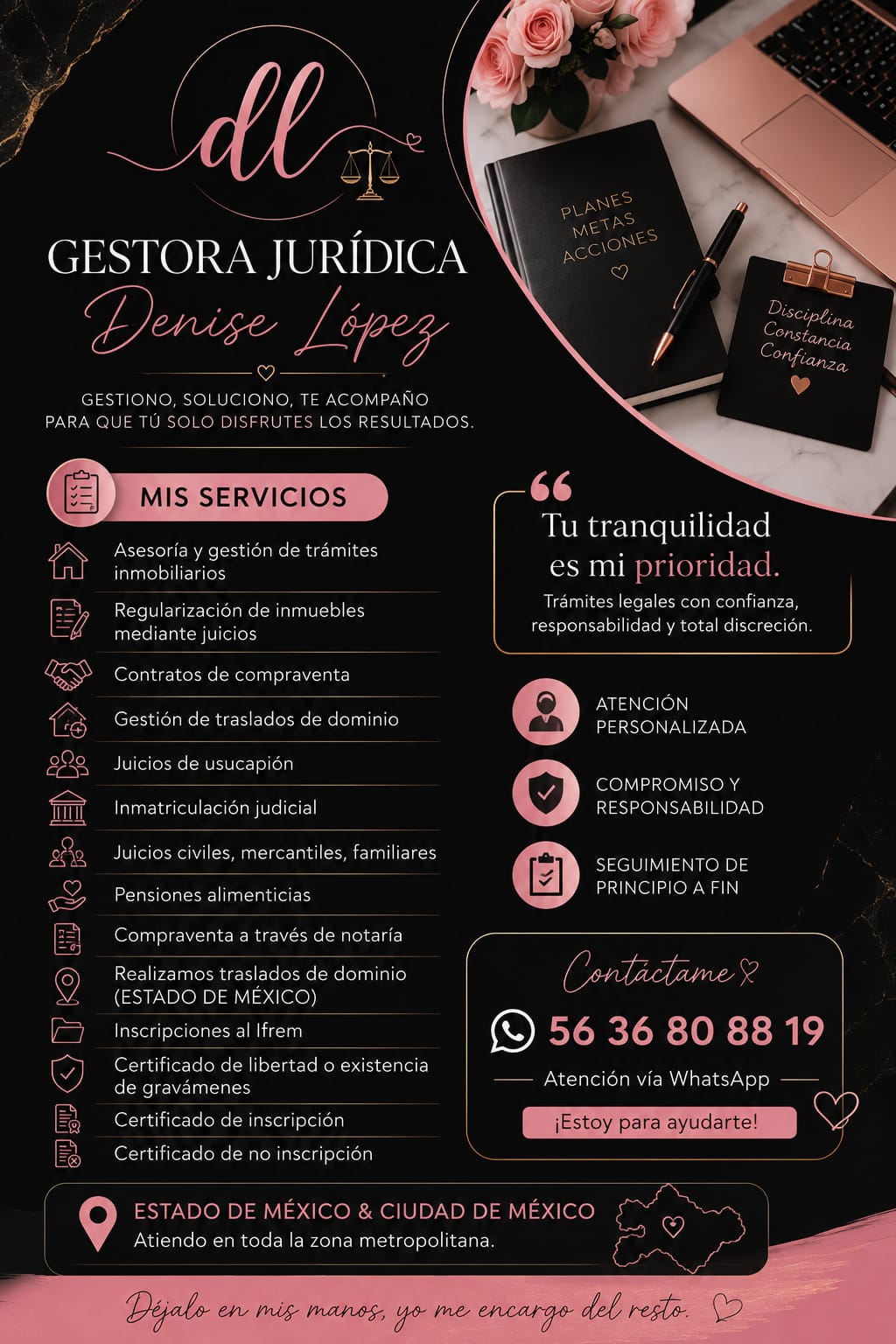 Información de servicios de la Gestora Jurídica Denise López